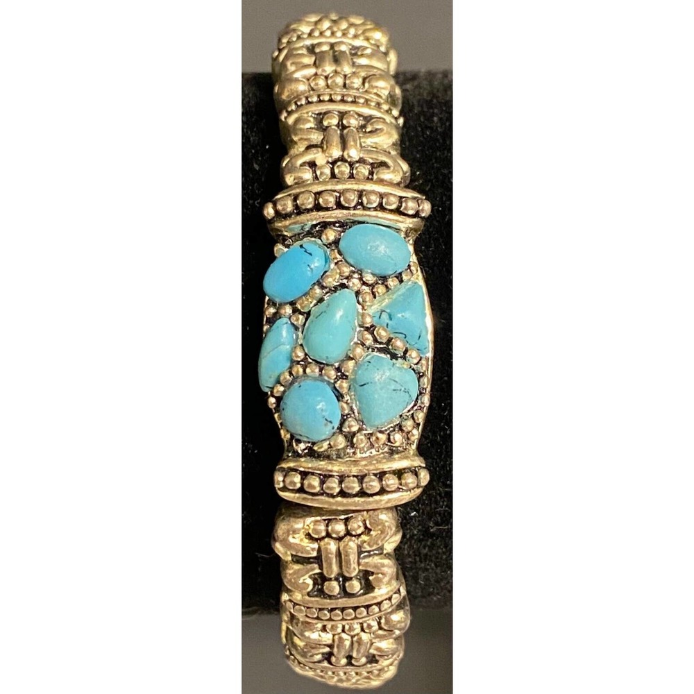 Turquoise Blue Silver Tone Stackable Bracelet Set - image 8